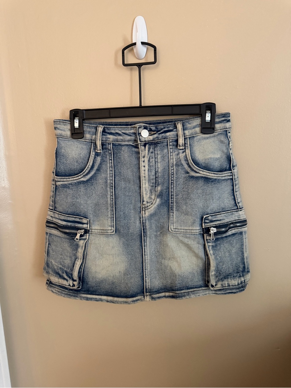 Denim Cargo Pocket Mini Skirt - Light Blue